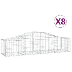 Lot de 8 paniers &agrave; gabions cl&ocirc;ture cage mur de sout&egrave;nement arqu&eacute;s 200 x 50 x 40/60 cm fer galvanis&eacute;