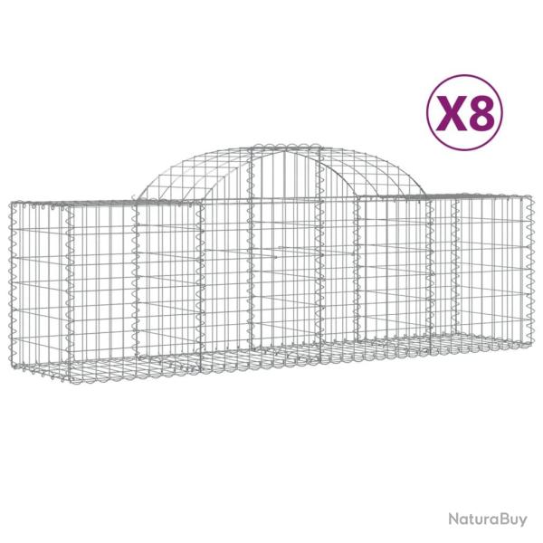 Lot de 8 paniers � gabions cl�ture cage mur de sout�nement arqu�s 200 x 50 x 60/80 cm fer galvanis�