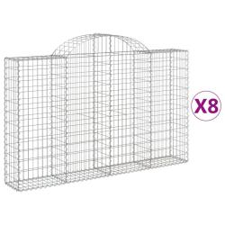Lot de 8 paniers &agrave; gabions cl&ocirc;ture cage mur de sout&egrave;nement arqu&eacute;s 200 x 30 x 120/140 cm fer galvani