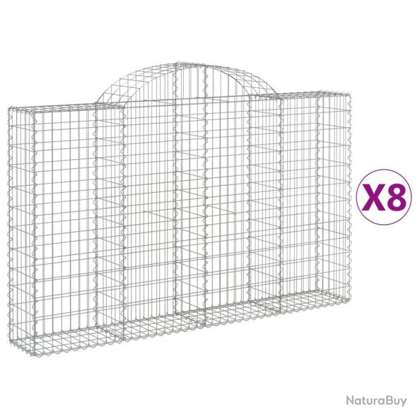 Lot de 8 paniers � gabions cl�ture cage mur de sout�nement arqu�s 200 x 30 x 120/140 cm fer galvani