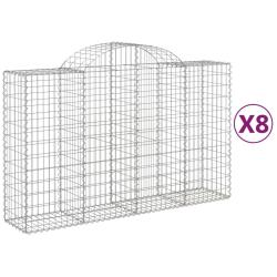 Lot de 8 paniers &agrave; gabions cl&ocirc;ture cage mur de sout&egrave;nement arqu&eacute;s 200 x 50 x 120/140 cm fer galvani