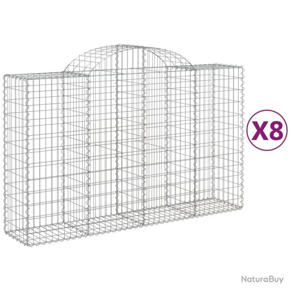 Lot de 8 paniers � gabions cl�ture cage mur de sout�nement arqu�s 200 x 50 x 120/140 cm fer galvani