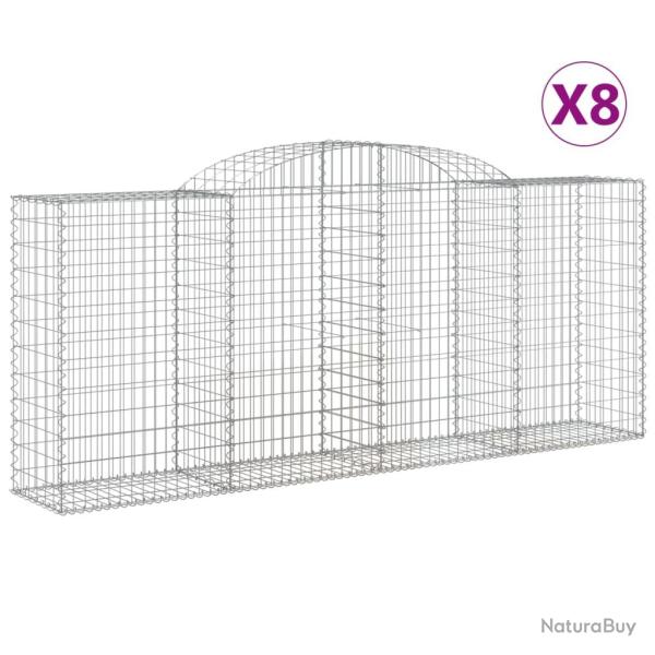 Lot de 8 paniers � gabions cl�ture cage mur de sout�nement arqu�s 300 x 50 x 120/140 cm fer galvani