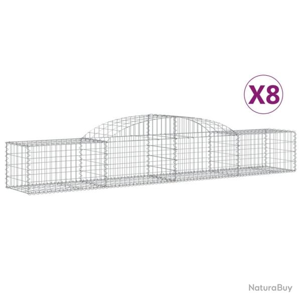 Lot de 8 paniers � gabions cl�ture cage mur de sout�nement arqu�s 300 x 50 x 40/60 cm fer galvanis�