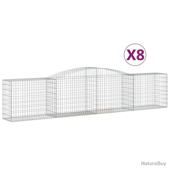 Lot de 8 paniers � gabions cl�ture cage mur de sout�nement arqu�s 400 x 50 x 80/100 cm fer galvanis