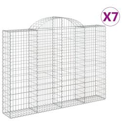 Paniers &agrave; gabions cl&ocirc;ture cage mur de sout&egrave;nement arqu&eacute;s 7 pcs 200 x 30 x 140/160 cm fer galvanis&eacute;