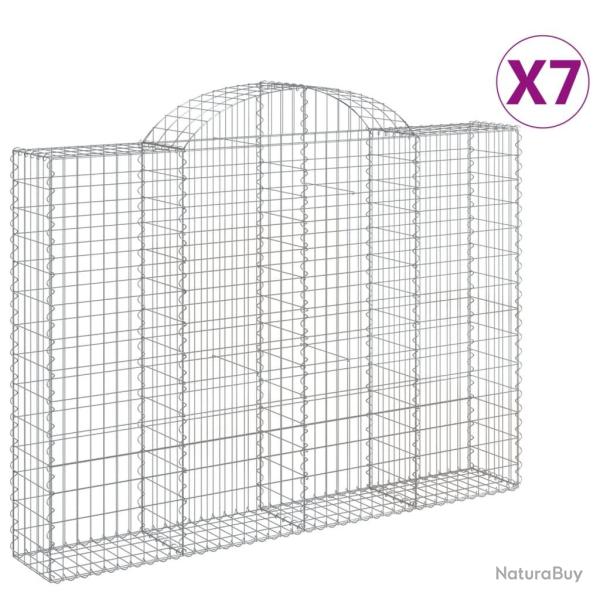 Paniers � gabions cl�ture cage mur de sout�nement arqu�s 7 pcs 200 x 30 x 140/160 cm fer galvanis�