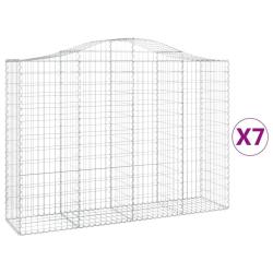 Paniers &agrave; gabions cl&ocirc;ture cage mur de sout&egrave;nement arqu&eacute;s 7 pcs 200 x 50 x 140/160 cm fer galvanis&eacute;