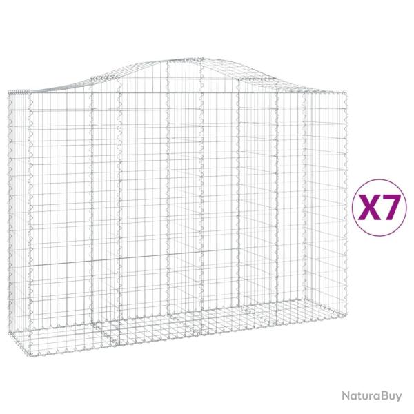 Paniers � gabions cl�ture cage mur de sout�nement arqu�s 7 pcs 200 x 50 x 140/160 cm fer galvanis�