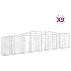 Lot de 9 paniers &agrave; gabions cl&ocirc;ture cage mur de sout&egrave;nement arqu&eacute;s 400 x 30 x 80/100 cm fer galvanis