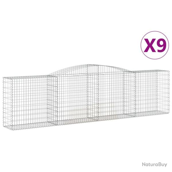 Lot de 9 paniers � gabions cl�ture cage mur de sout�nement arqu�s 400 x 50 x 100/120 cm fer galvani