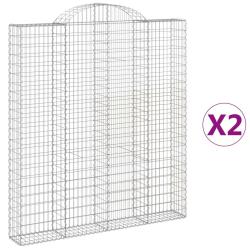 Lot de 2 paniers &agrave; gabions cl&ocirc;ture cage mur de sout&egrave;nement arqu&eacute;s 200 x 30 x 220/240 cm fer galvani