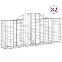 Lot de 2 paniers &agrave; gabions cl&ocirc;ture cage mur de sout&egrave;nement arqu&eacute;s 200 x 30 x 80/100 cm fer galvanis