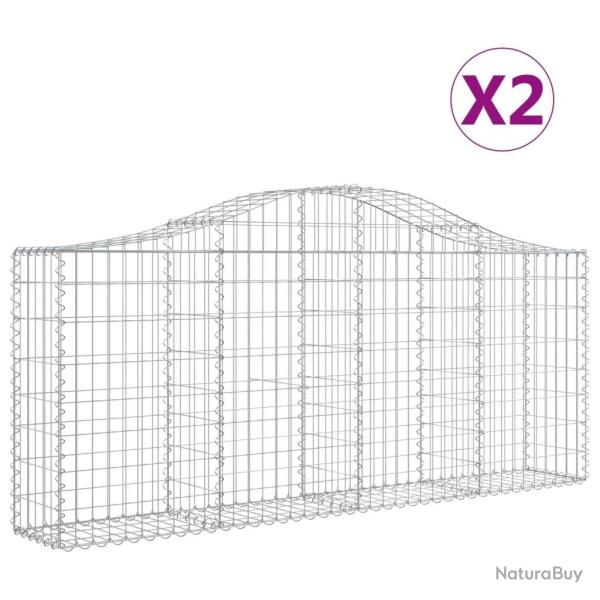 Lot de 2 paniers � gabions cl�ture cage mur de sout�nement arqu�s 200 x 30 x 80/100 cm fer galvanis