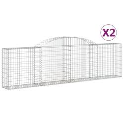 Lot de 2 paniers &agrave; gabions cl&ocirc;ture cage mur de sout&egrave;nement arqu&eacute;s 300 x 30 x 80/100 cm fer galvanis