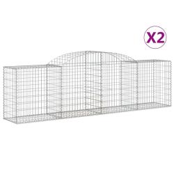 Lot de 2 paniers &agrave; gabions cl&ocirc;ture cage mur de sout&egrave;nement arqu&eacute;s 300 x 50 x 80/100 cm fer galvanis