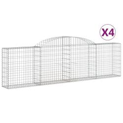 Lot de 4 paniers &agrave; gabions cl&ocirc;ture cage mur de sout&egrave;nement arqu&eacute;s 300 x 30 x 80/100 cm fer galvanis