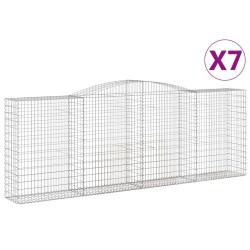 Lot de 7 paniers &agrave; gabions cl&ocirc;ture cage mur de sout&egrave;nement arqu&eacute;s 400 x 50 x 140/160 cm fer galvani