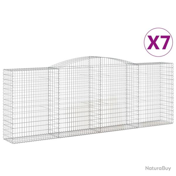 Lot de 7 paniers � gabions cl�ture cage mur de sout�nement arqu�s 400 x 50 x 140/160 cm fer galvani