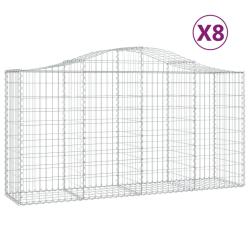 Lot de 8 paniers &agrave; gabions cl&ocirc;ture cage mur de sout&egrave;nement arqu&eacute;s 200 x 50 x 100/120 cm fer galvani