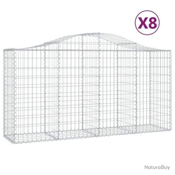 Lot de 8 paniers � gabions cl�ture cage mur de sout�nement arqu�s 200 x 50 x 100/120 cm fer galvani
