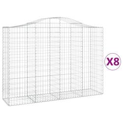 Lot de 8 paniers &agrave; gabions cl&ocirc;ture cage mur de sout&egrave;nement arqu&eacute;s 200 x 50 x 140/160 cm fer galvani