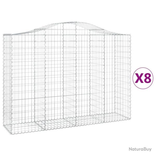 Lot de 8 paniers � gabions cl�ture cage mur de sout�nement arqu�s 200 x 50 x 140/160 cm fer galvani