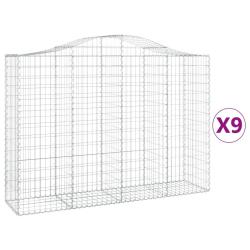 Lot de 9 paniers &agrave; gabions cl&ocirc;ture cage mur de sout&egrave;nement arqu&eacute;s 200 x 50 x 140/160 cm fer galvani