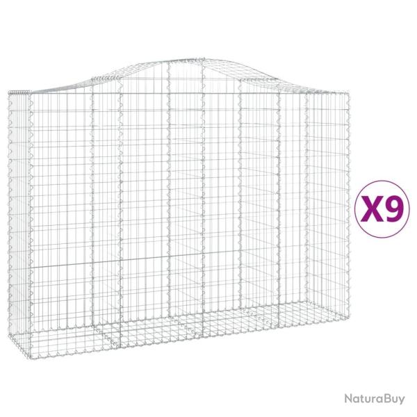 Lot de 9 paniers � gabions cl�ture cage mur de sout�nement arqu�s 200 x 50 x 140/160 cm fer galvani