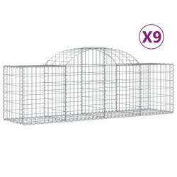 Lot de 9 paniers &agrave; gabions cl&ocirc;ture cage mur de sout&egrave;nement arqu&eacute;s 200 x 50 x 60/80 cm fer galvanis&eacute;