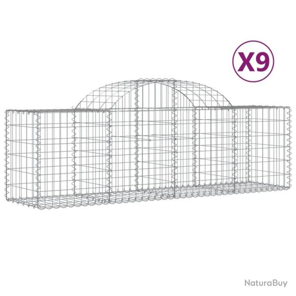 Lot de 9 paniers � gabions cl�ture cage mur de sout�nement arqu�s 200 x 50 x 60/80 cm fer galvanis�