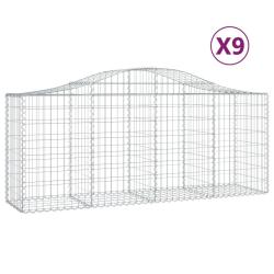 Lot de 9 paniers &agrave; gabions cl&ocirc;ture cage mur de sout&egrave;nement arqu&eacute;s 200 x 50 x 80/100 cm fer galvanis