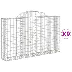 Lot de 9 paniers &agrave; gabions cl&ocirc;ture cage mur de sout&egrave;nement arqu&eacute;s 200 x 30 x 120/140 cm fer galvani