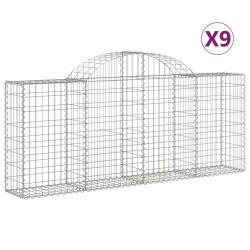 Lot de 9 paniers &agrave; gabions cl&ocirc;ture cage mur de sout&egrave;nement arqu&eacute;s 200 x 30 x 80/100 cm fer galvanis