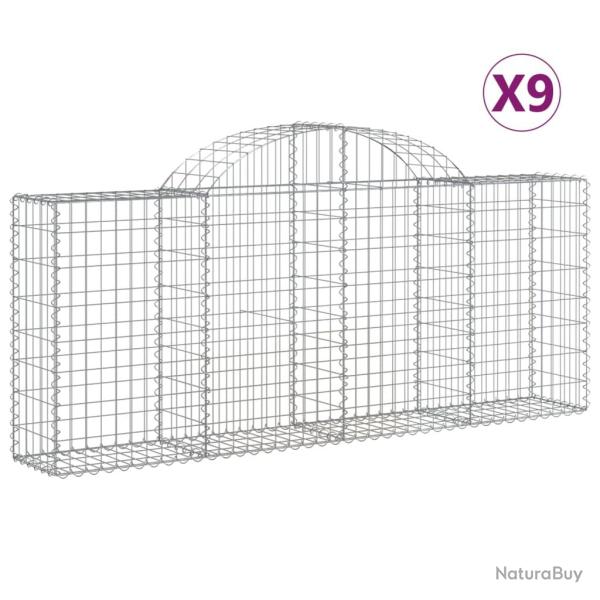 Lot de 9 paniers � gabions cl�ture cage mur de sout�nement arqu�s 200 x 30 x 80/100 cm fer galvanis