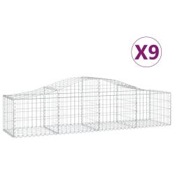 Lot de 9 paniers &agrave; gabions cl&ocirc;ture cage mur de sout&egrave;nement arqu&eacute;s 200 x 50 x 40/60 cm fer galvanis&eacute;