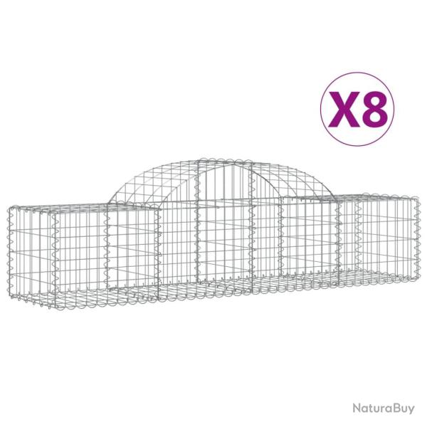 Lot de 8 paniers � gabions cl�ture cage mur de sout�nement arqu�s 200 x 50 x 40/60 cm fer galvanis�