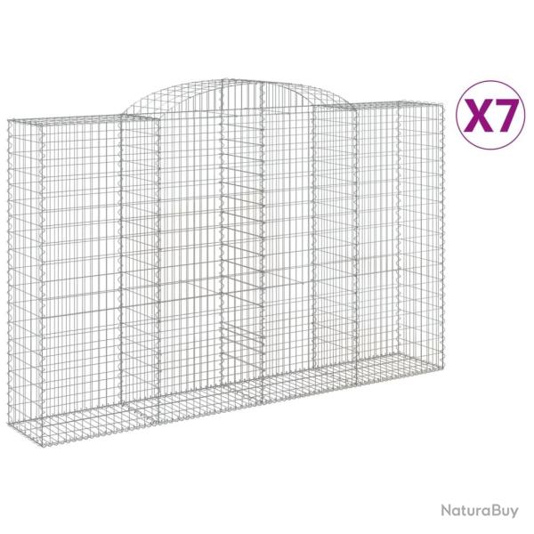 Paniers � gabions cl�ture cage mur de sout�nement arqu�s 7 pcs 300 x 50 x 180/200 cm fer galvanis�