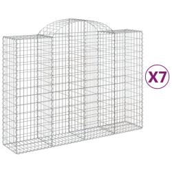 Paniers &agrave; gabions cl&ocirc;ture cage mur de sout&egrave;nement arqu&eacute;s 7 pcs 200 x 50 x 140/160 cm fer galvanis&eacute;