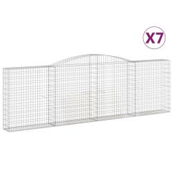 Paniers &agrave; gabions cl&ocirc;ture cage mur de sout&egrave;nement arqu&eacute;s 7 pcs 400 x 30 x 120/140 cm fer galvanis&eacute;