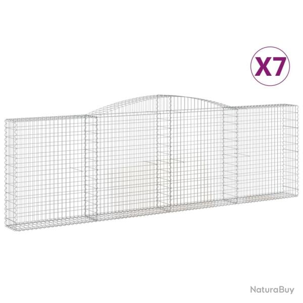 Paniers � gabions cl�ture cage mur de sout�nement arqu�s 7 pcs 400 x 30 x 120/140 cm fer galvanis�