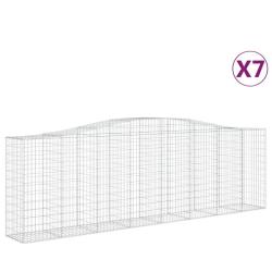 Lot de 7 paniers &agrave; gabions cl&ocirc;ture cage mur de sout&egrave;nement arqu&eacute;s 400 x 50 x 120/140 cm fer galvani