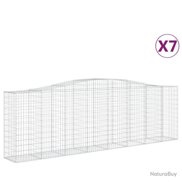 Lot de 7 paniers � gabions cl�ture cage mur de sout�nement arqu�s 400 x 50 x 120/140 cm fer galvani