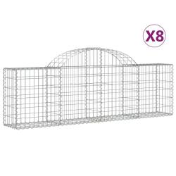 Lot de 8 paniers &agrave; gabions cl&ocirc;ture cage mur de sout&egrave;nement arqu&eacute;s 200 x 30 x 60/80 cm fer galvanis&eacute;
