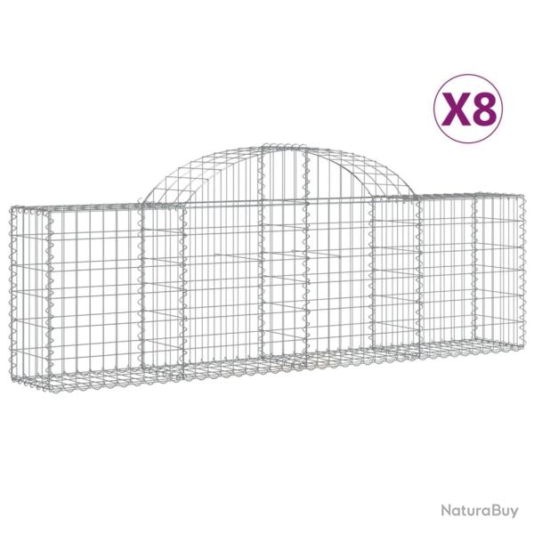 Lot de 8 paniers � gabions cl�ture cage mur de sout�nement arqu�s 200 x 30 x 60/80 cm fer galvanis�