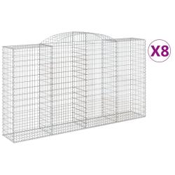 Lot de 8 paniers &agrave; gabions cl&ocirc;ture cage mur de sout&egrave;nement arqu&eacute;s 300 x 50 x 160/180 cm fer galvani