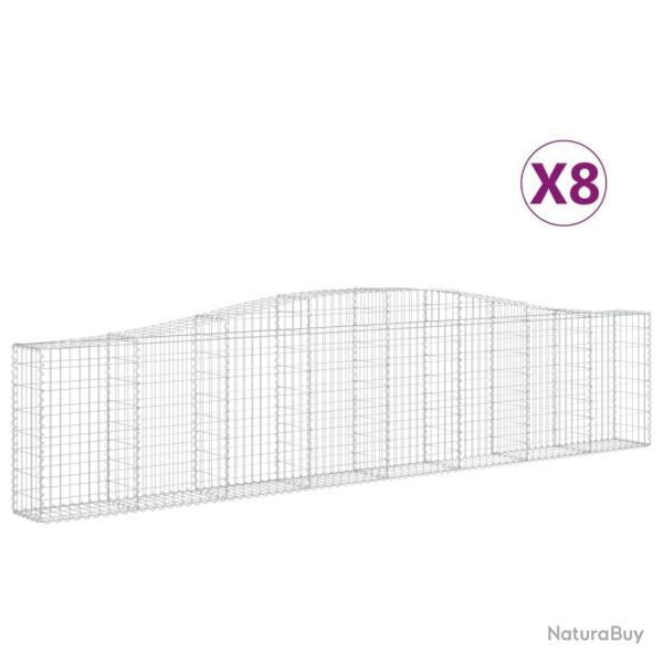 Lot de 8 paniers � gabions cl�ture cage mur de sout�nement arqu�s 400 x 30 x 80/100 cm fer galvanis