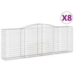 Lot de 8 paniers &agrave; gabions cl&ocirc;ture cage mur de sout&egrave;nement arqu&eacute;s 400 x 50 x 140/160 cm fer galvani