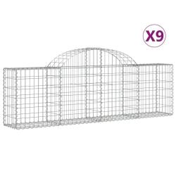 Lot de 9 paniers &agrave; gabions cl&ocirc;ture cage mur de sout&egrave;nement arqu&eacute;s 200 x 30 x 60/80 cm fer galvanis&eacute;