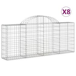 Lot de 8 paniers &agrave; gabions cl&ocirc;ture cage mur de sout&egrave;nement arqu&eacute;s 200 x 30 x 80/100 cm fer galvanis